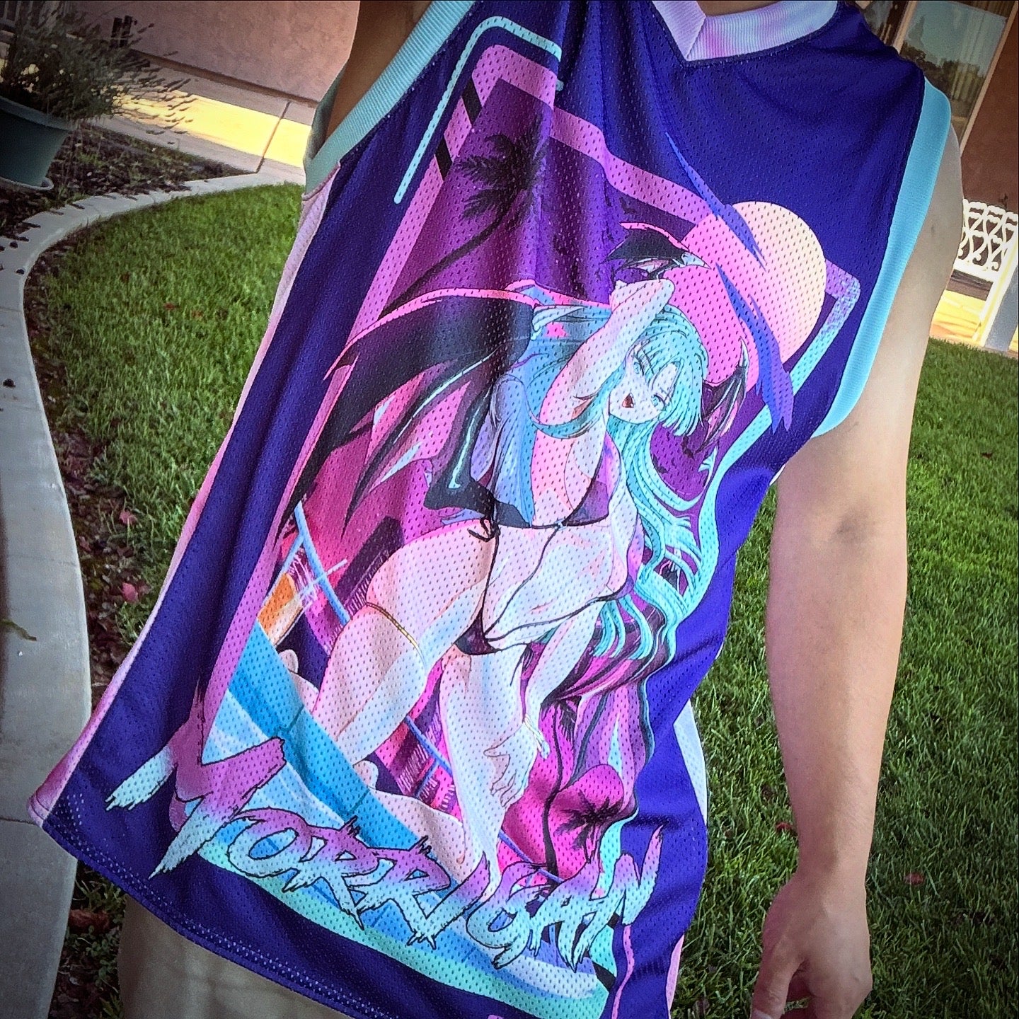 Vaporwave Bikini Morrigan Baskeball Jersey - Image 3
